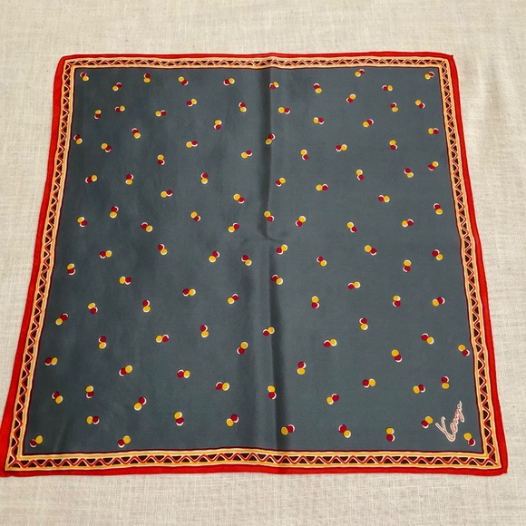 Kenzo Paris Vintage 80’ Silk Geometric Hand-Rolled Signed Scarf Made in Japan - Picture 2 of 8